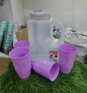 Plastic Water Fridge Bottle With 4 Glasses - Multi Color