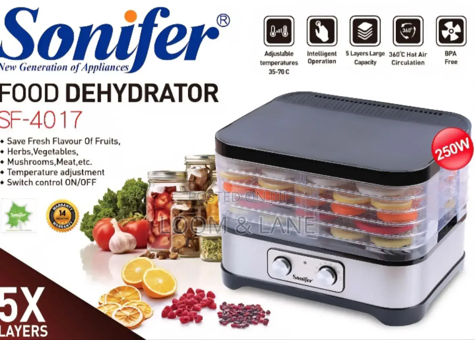 Sonifer Sf-4017 5 Layers Mini Electric Fruit Dryer