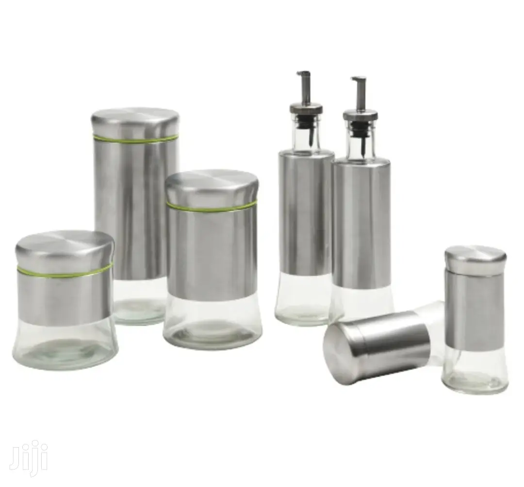 Komfort 7pc Stainless Glass Canister Set