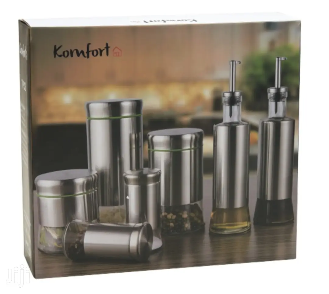 Komfort 7pc Stainless Glass Canister Set