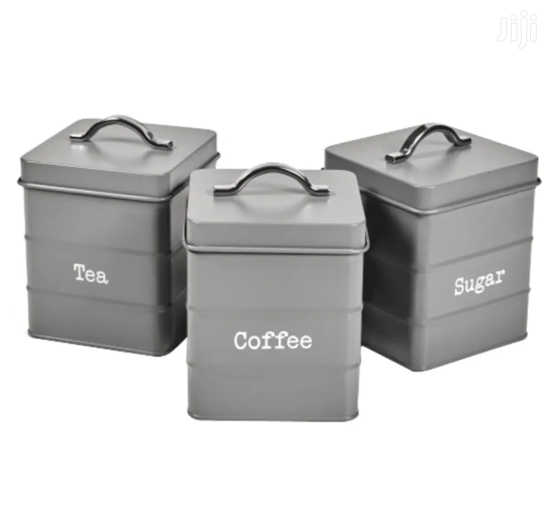 Vintage 3-pc Carbon Steel Storage Tea Coffee Sugar Canister