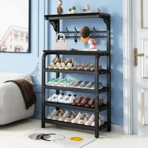 Metal Shoe Rack With Tiers and Hooks