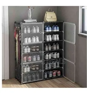 Portable Plastic Shoe Organizer And Storage With Door