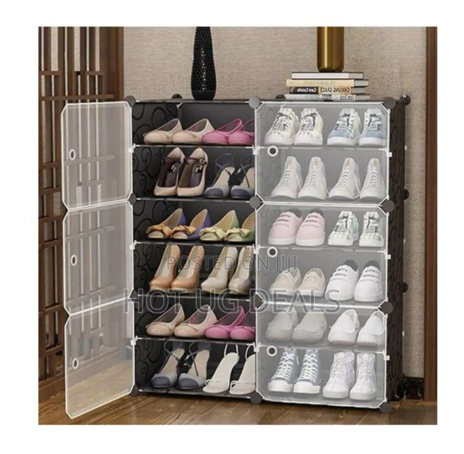 Portable Plastic Shoe Organizer And Storage With Door