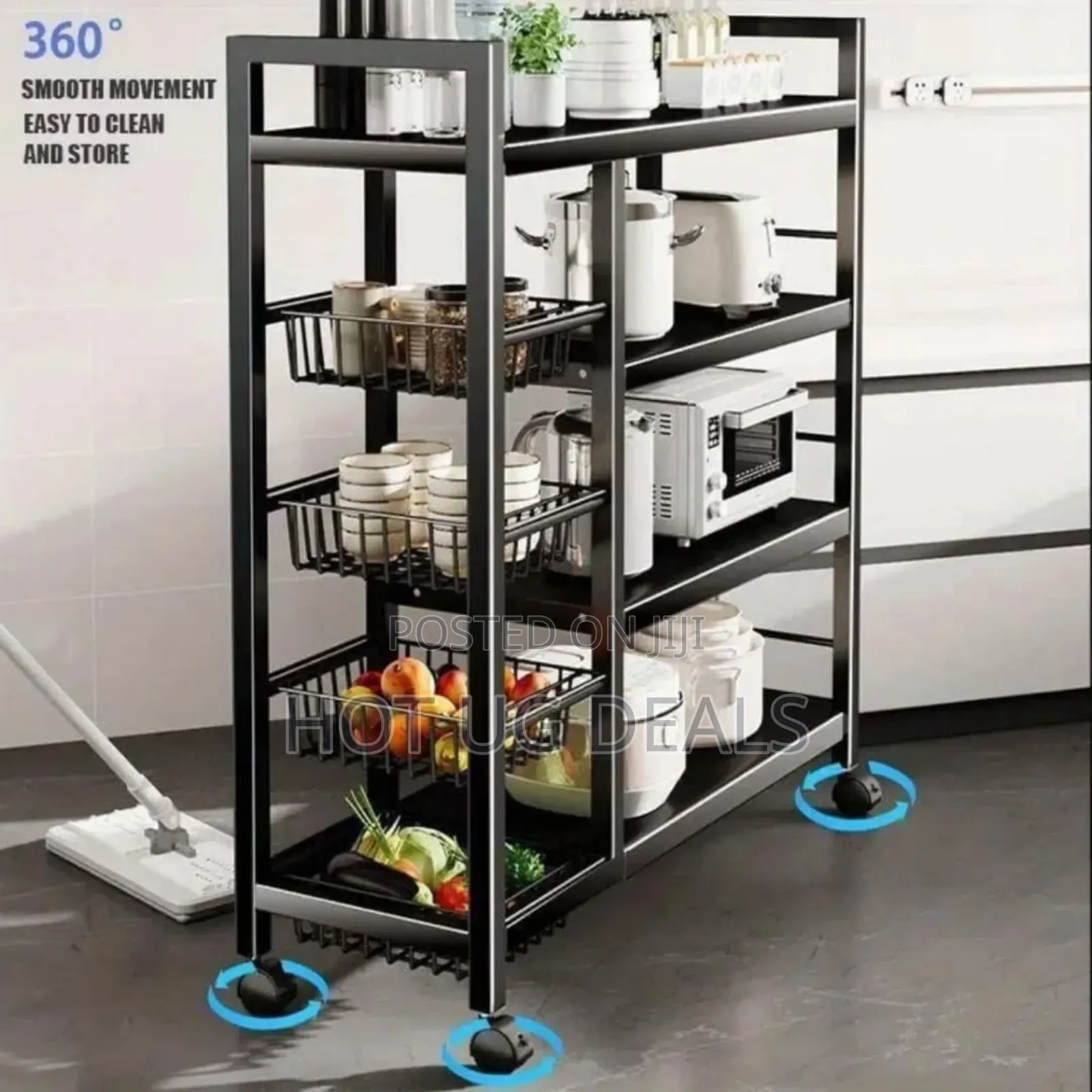 Kitchen Rack Organizer With Wheels  Rustproof Shelf