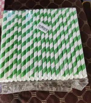 Green and White Striped Paper Straws