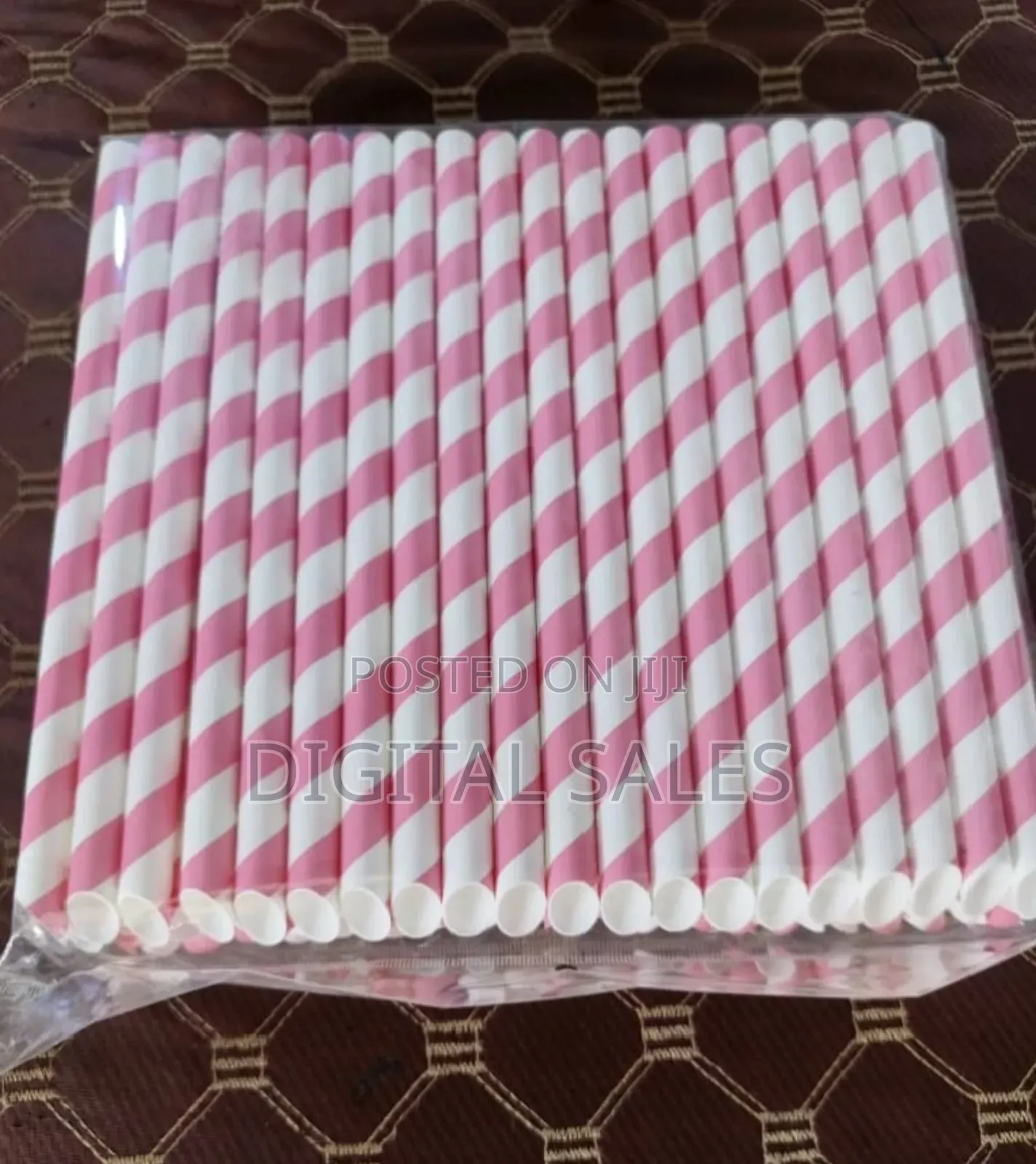 Pink and White Striped Paper Straws