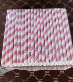 Pink and White Striped Paper Straws