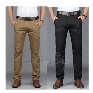 2 Pack Of Men's Stretcher Khaki Trousers - Black & Brown