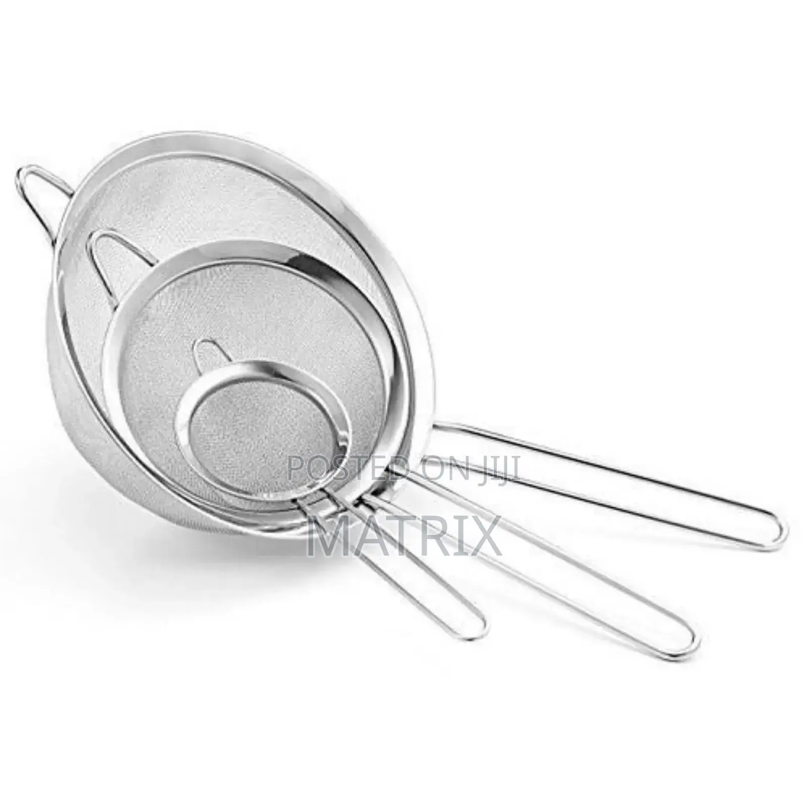 3pcs Big Sieves Fine Mesh Food, Juice Strainers - Silver