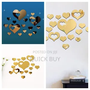 24pcs Acrylic Heart Shaped Mirror Wall Sticker