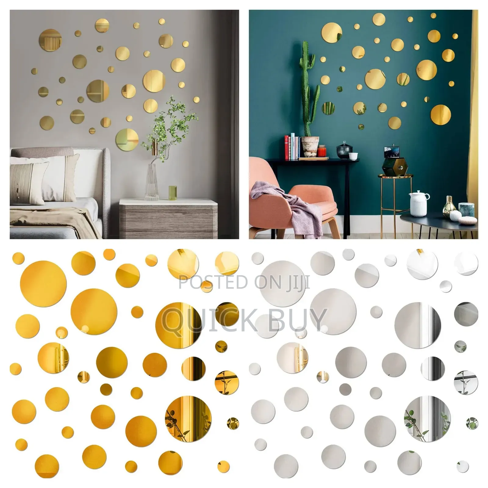 New 24pcs Silver /Gold Circle Mirror Decor Stickers