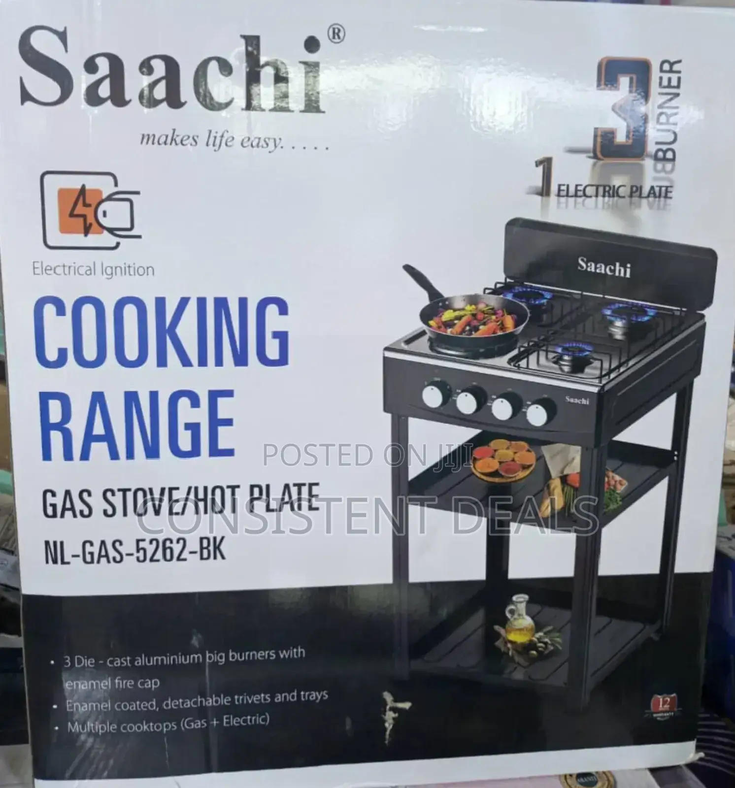Saachi Cooking Range 3 Gas Burners and Hotplate