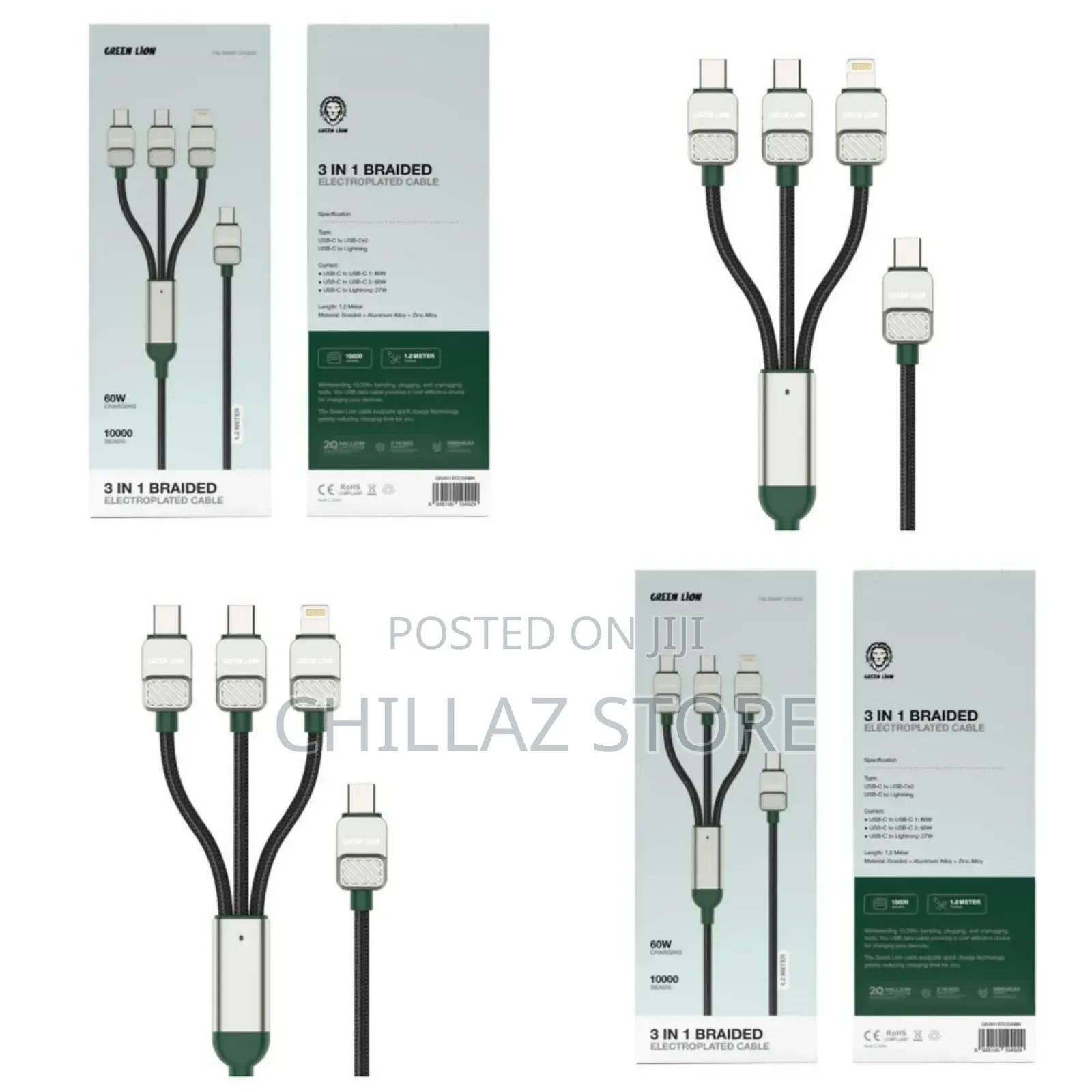 Green Lion 3 in 1 Fast Charging Braided Cable.