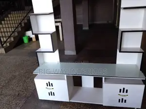 Double Shelves Tv Stand With White Glass Top