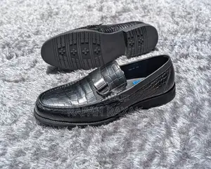 Men’S Black Renato Castello Crocodile Skin Leather Loafers