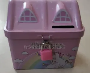 Unicorn Piggy Bank, Money Box With Lock and Key, Metal, Pink
