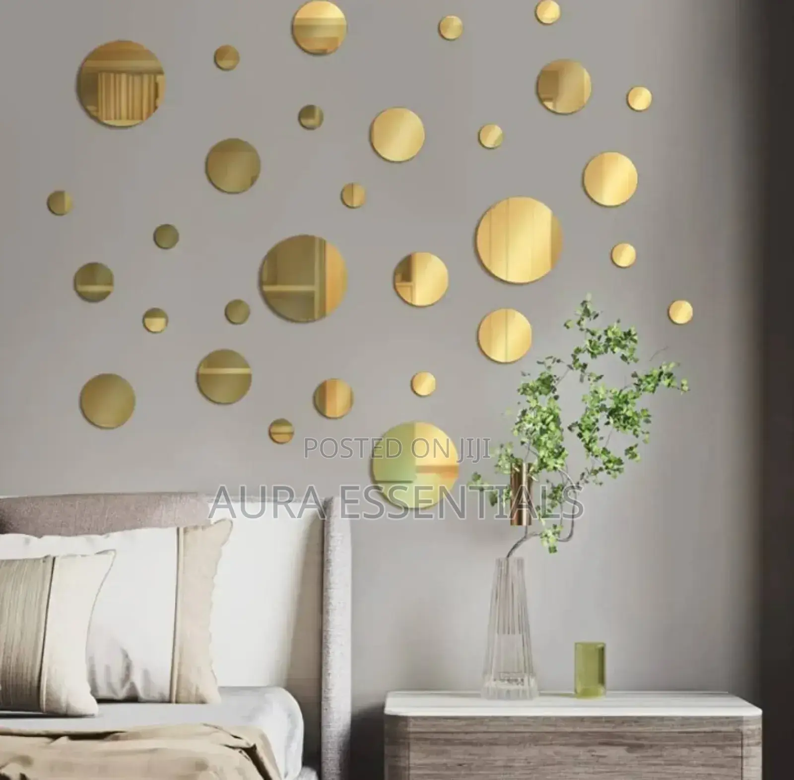 24pcs Silver /Gold Circle Mirror Decor Stickers