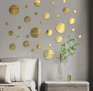 24pcs Silver /Gold Circle Mirror Decor Stickers