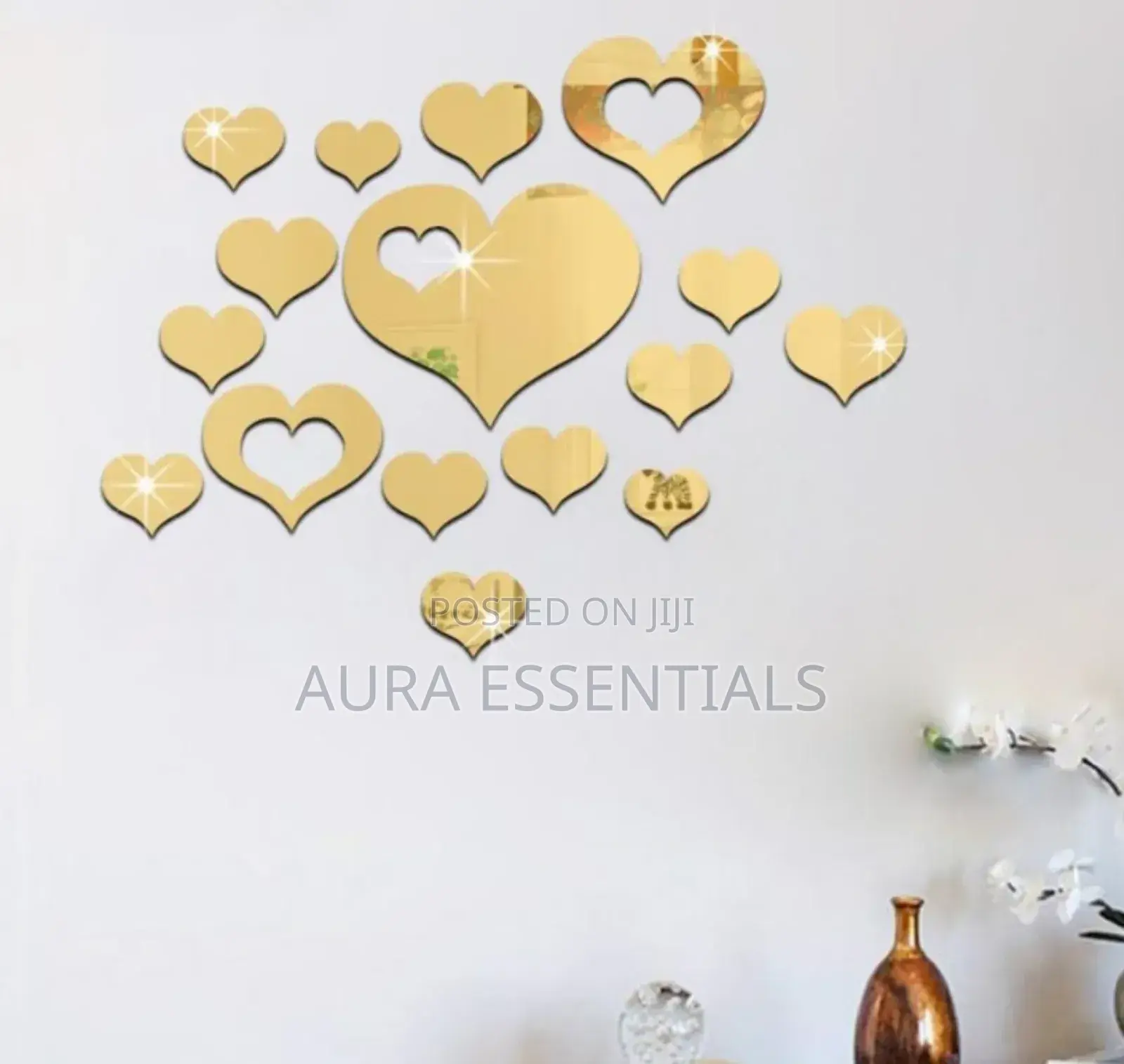 24pcs Acrylic Heart Shaped Mirror Wall Sticker
