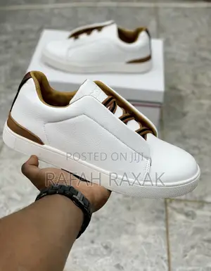 Original Zegna Triple Stitch White Casual Leather Sneakers