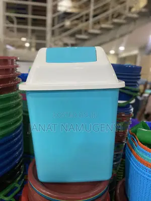 Blue Plastic Dustbin With Swing Lid