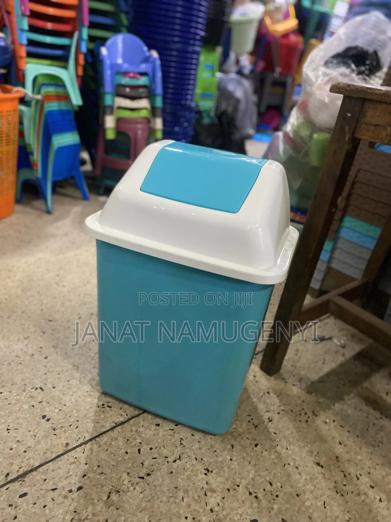 Blue Plastic Dustbin With Swing Lid