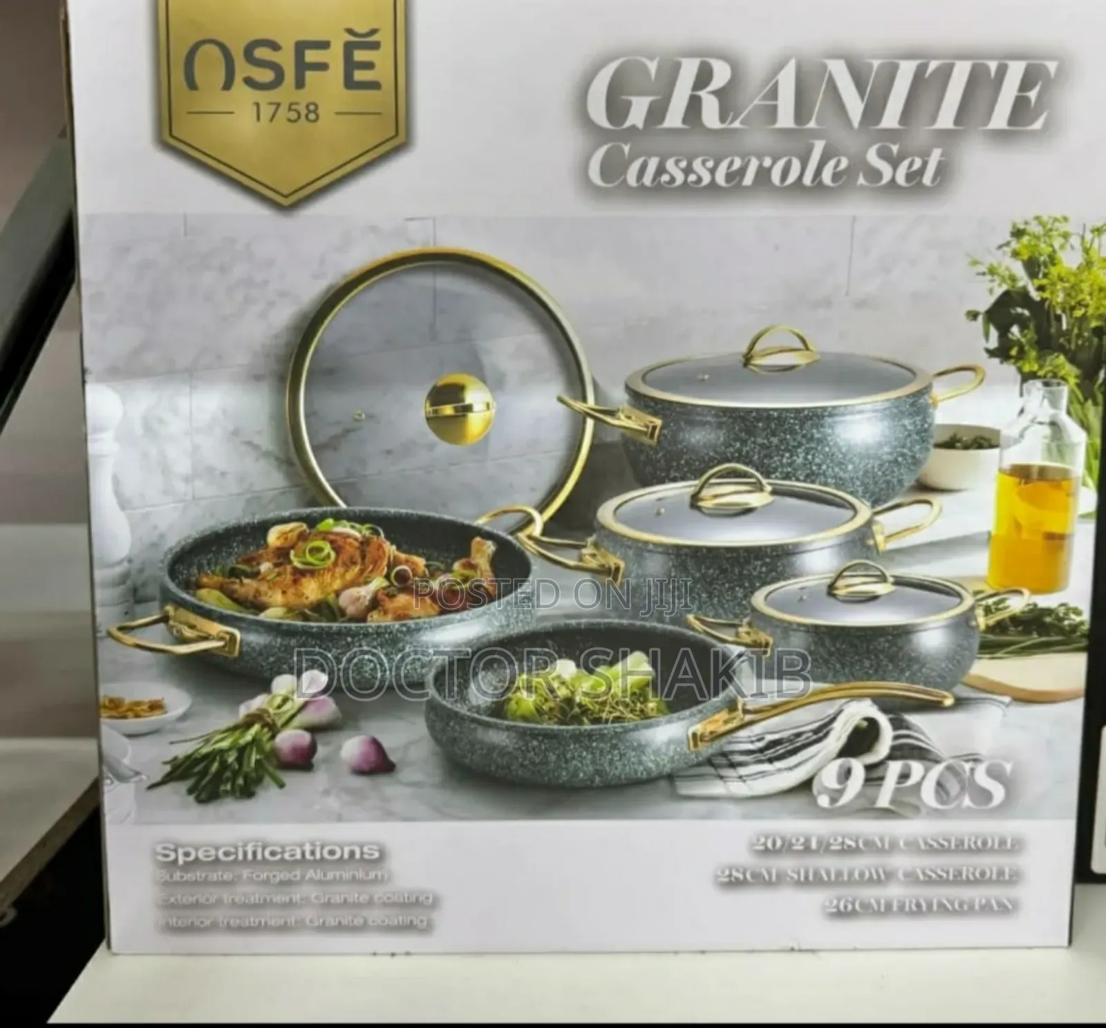 High-Quality Osfě 9 Pieces Granite Casserole Set