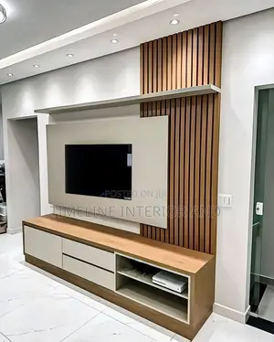 . Textured Wooden Tv Unit