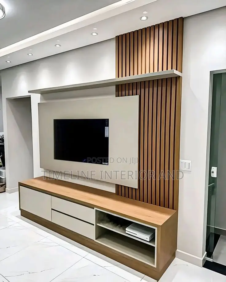 . Textured Wooden Tv Unit