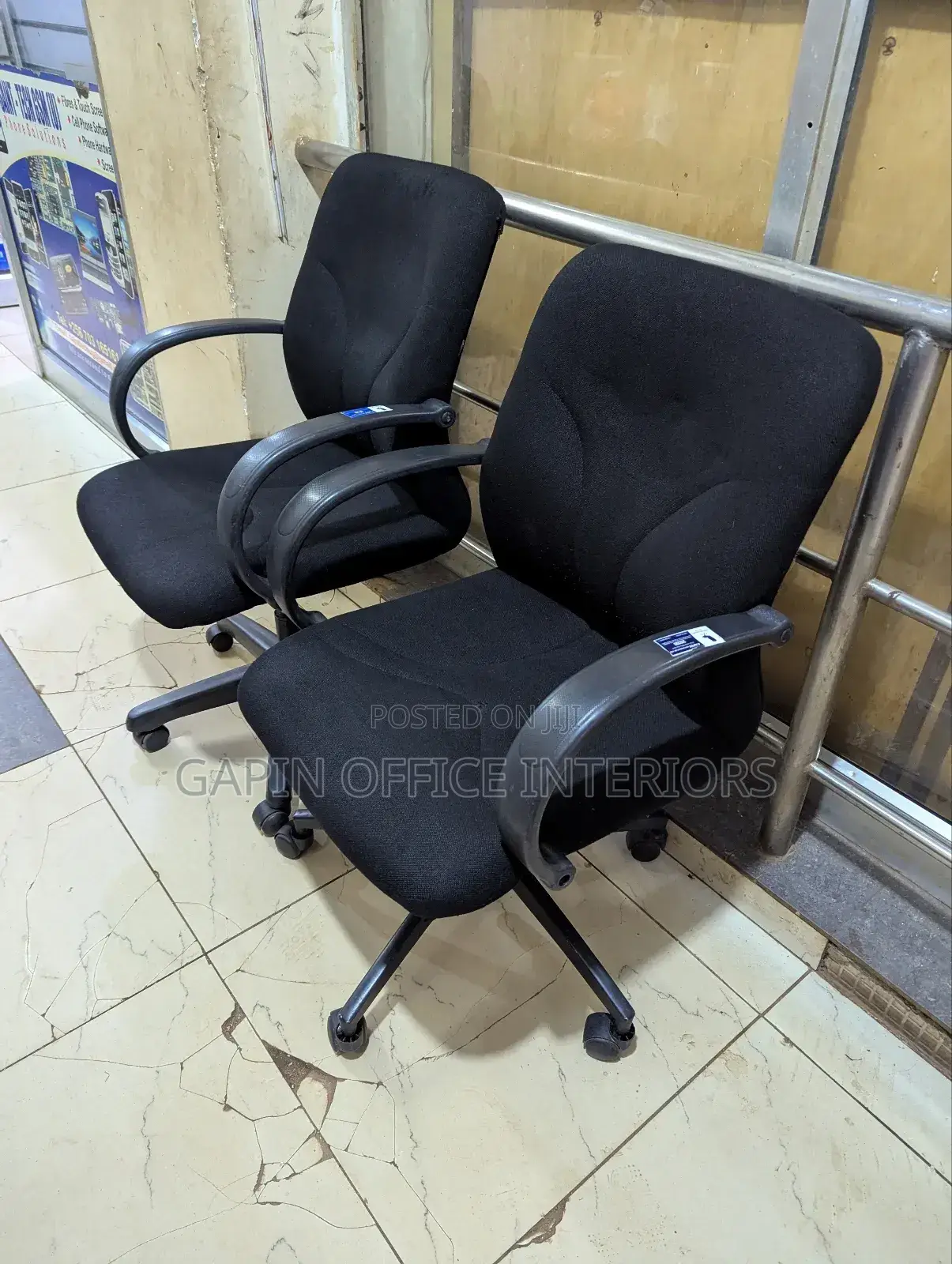 Second Hand Fabric Short Back Chairs, 2 Pieces