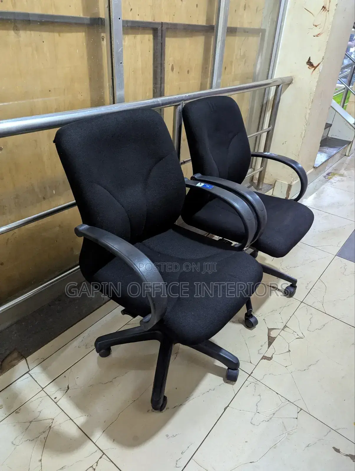 Second Hand Fabric Short Back Chairs, 2 Pieces