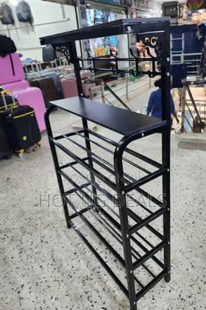 Metal Shoe Rack With 4 Levels Freestanding With Hooks