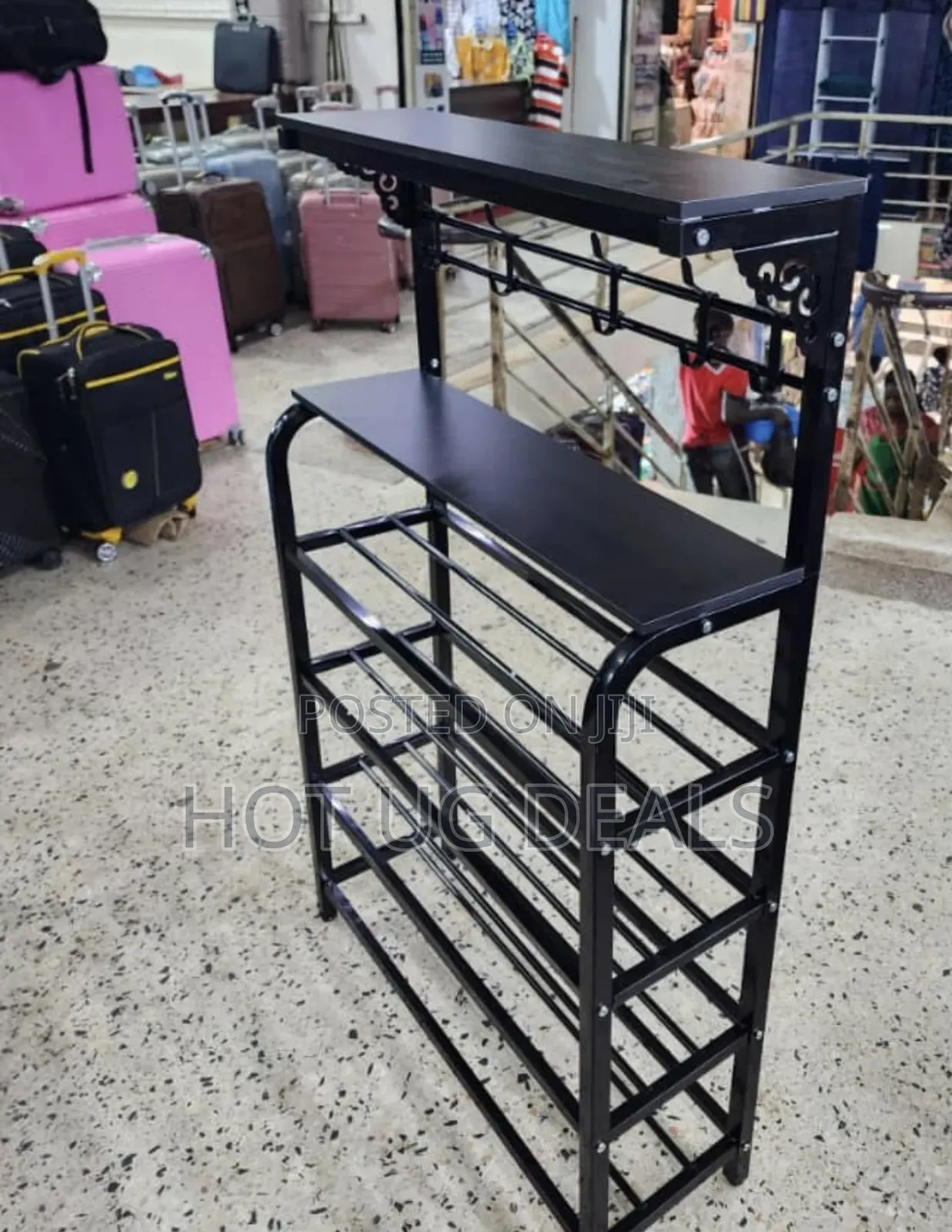 Metal Shoe Rack With 4 Levels Freestanding With Hooks