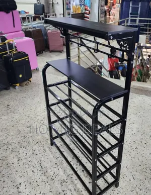 Metal Shoe Rack With 4 Levels Freestanding With Hooks