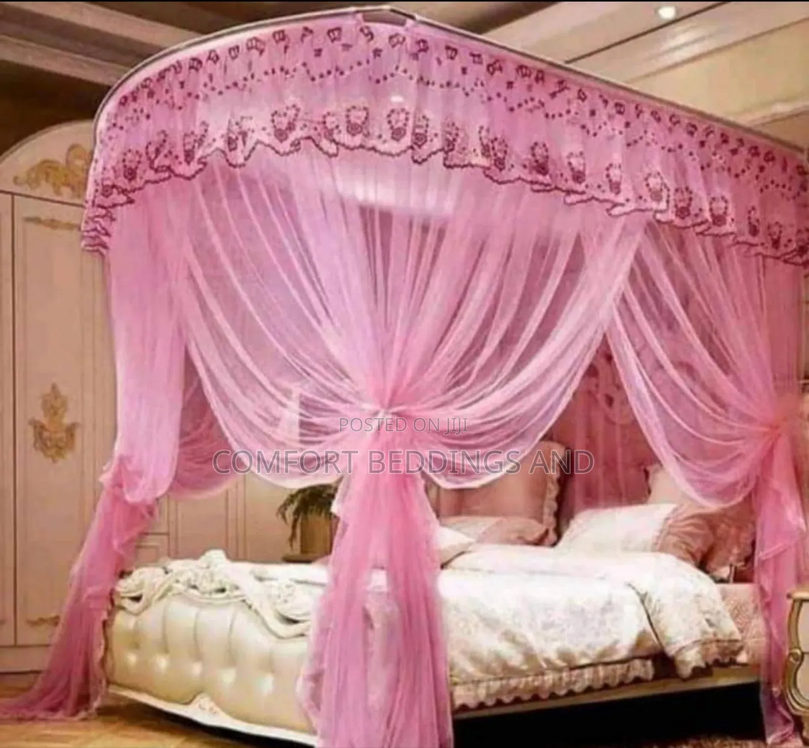 Metallic Two Stand Adjustable Mosquito Net Pink