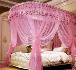 Metallic Two Stand Adjustable Mosquito Net Pink
