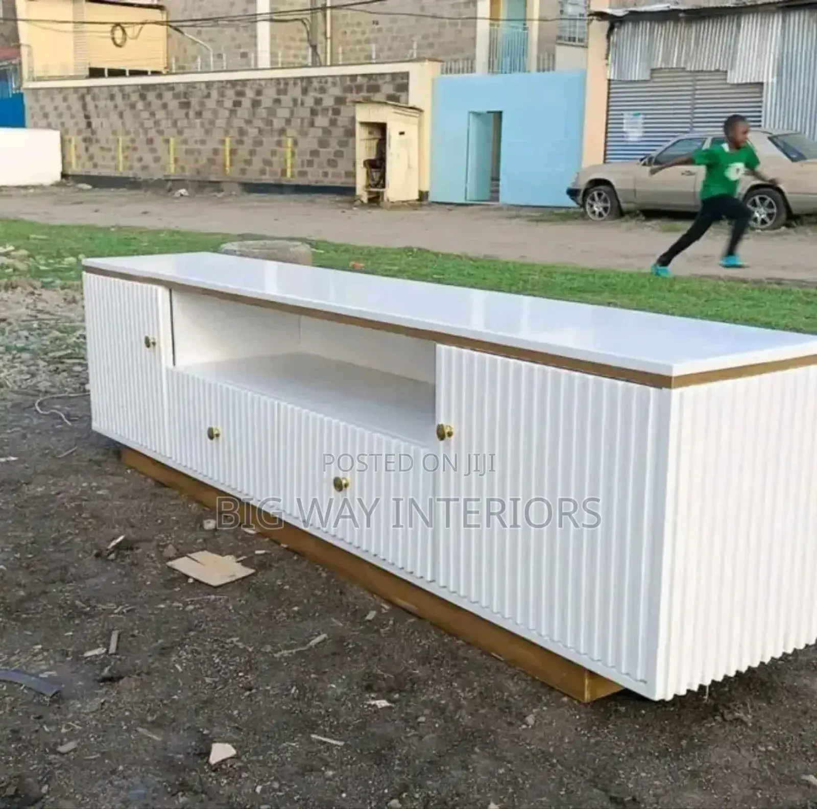 White and Brown Flat Tv Stand 