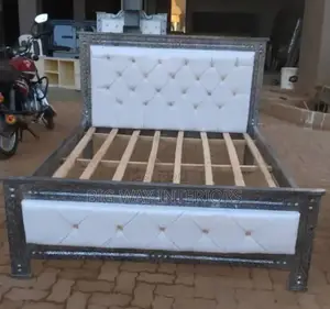 Flat White Bed 5by6 With Gold Buttons 