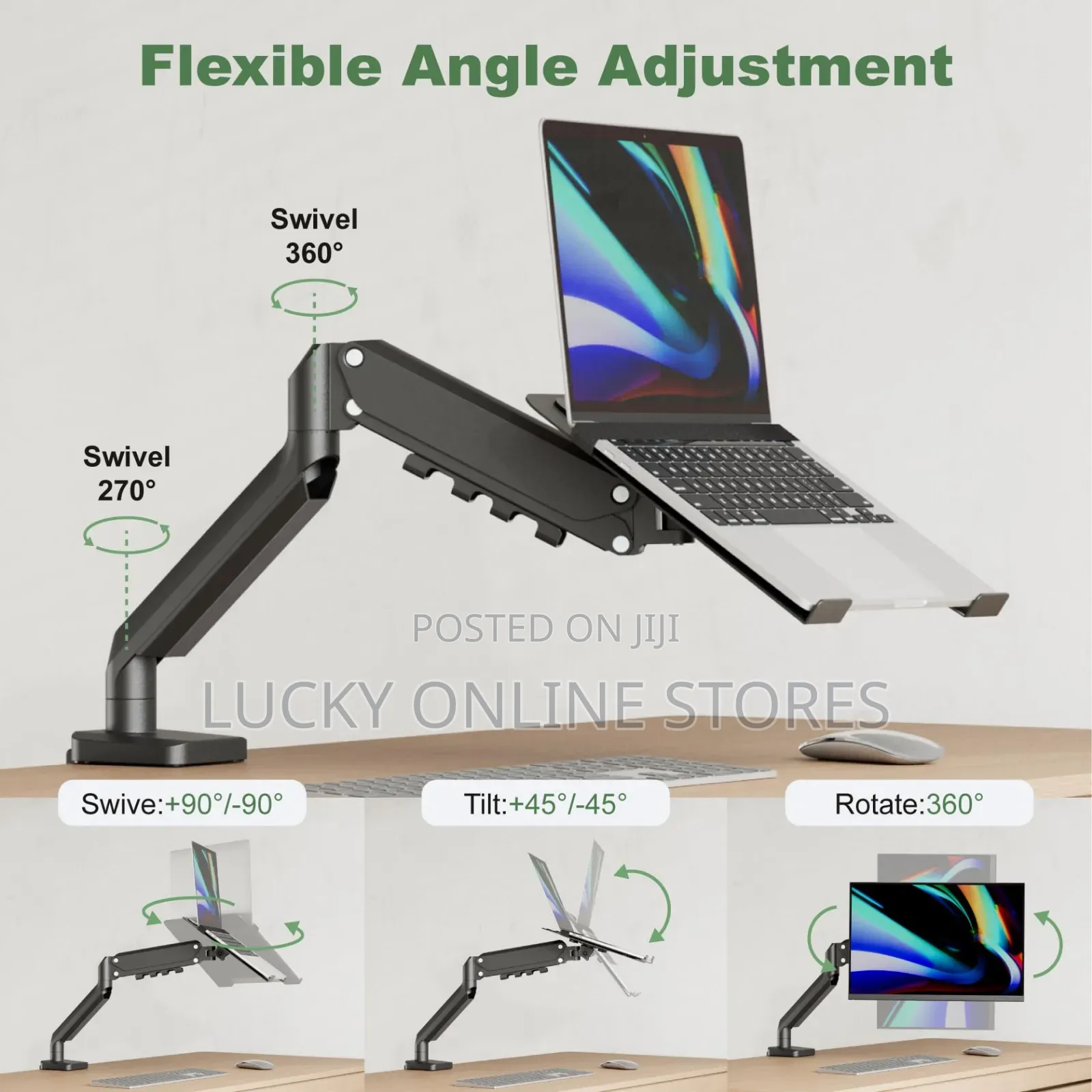 Full Motion Adjustable Laptop Desk With Tray