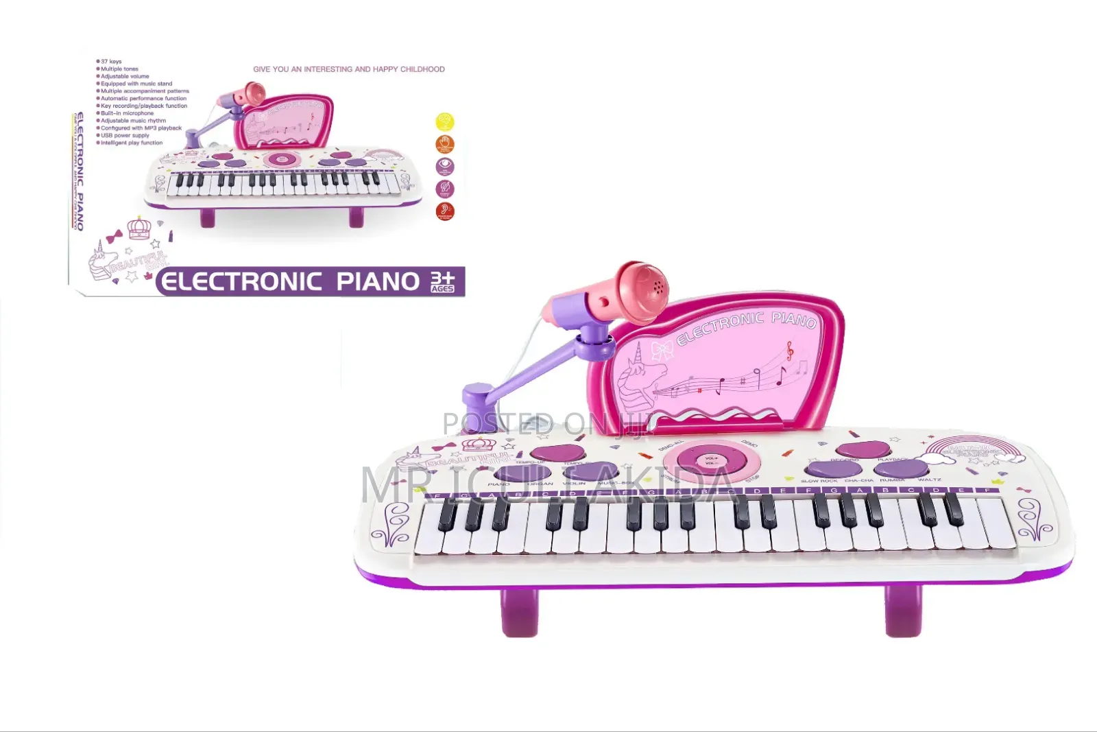 37keys Kids E-Toy Piano Keyboard Stand Inbuilt Microphone