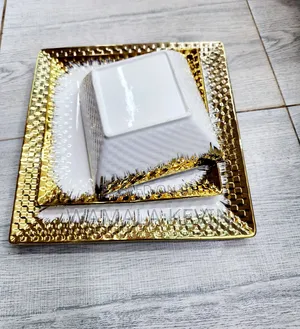 Square Dinner Set White and Gold