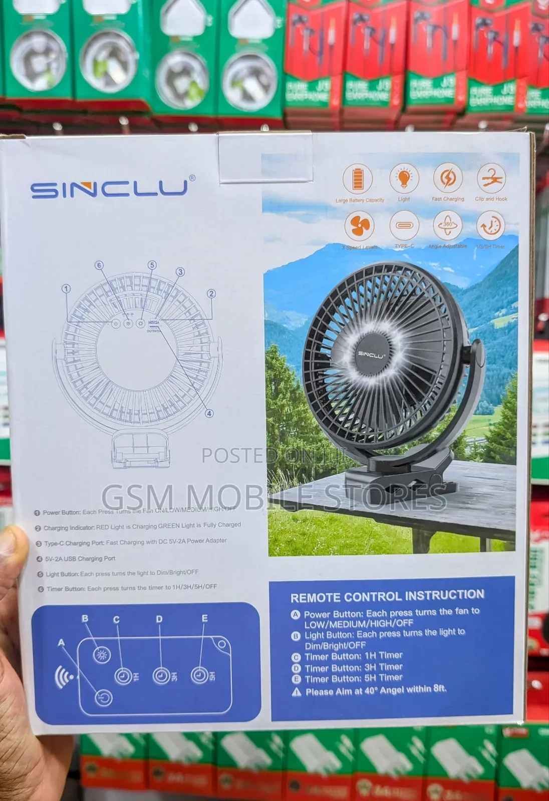 Clip Camping Rechargeable Fan With Remote and Light Button