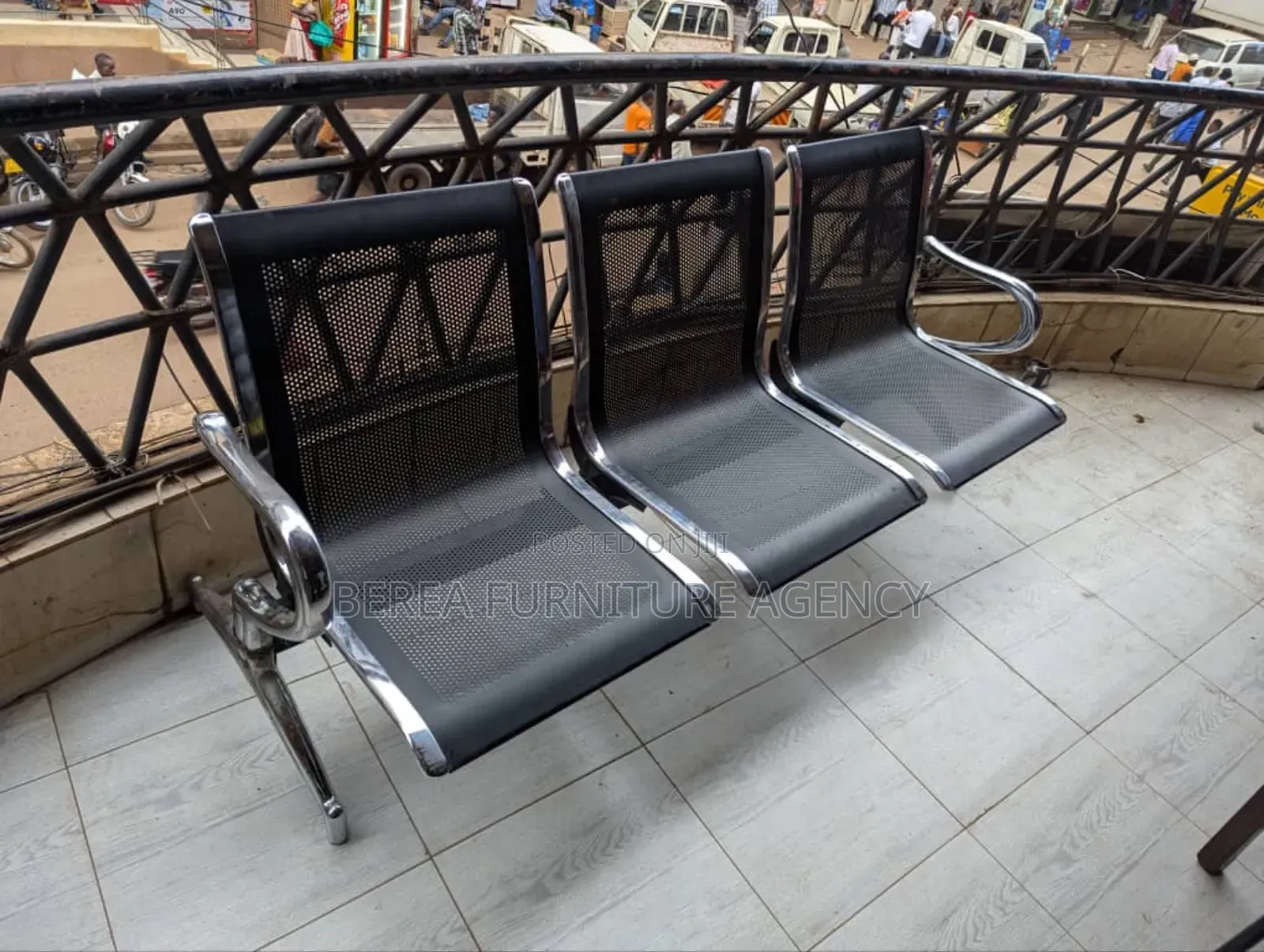 Steel Black Three Seater Chair