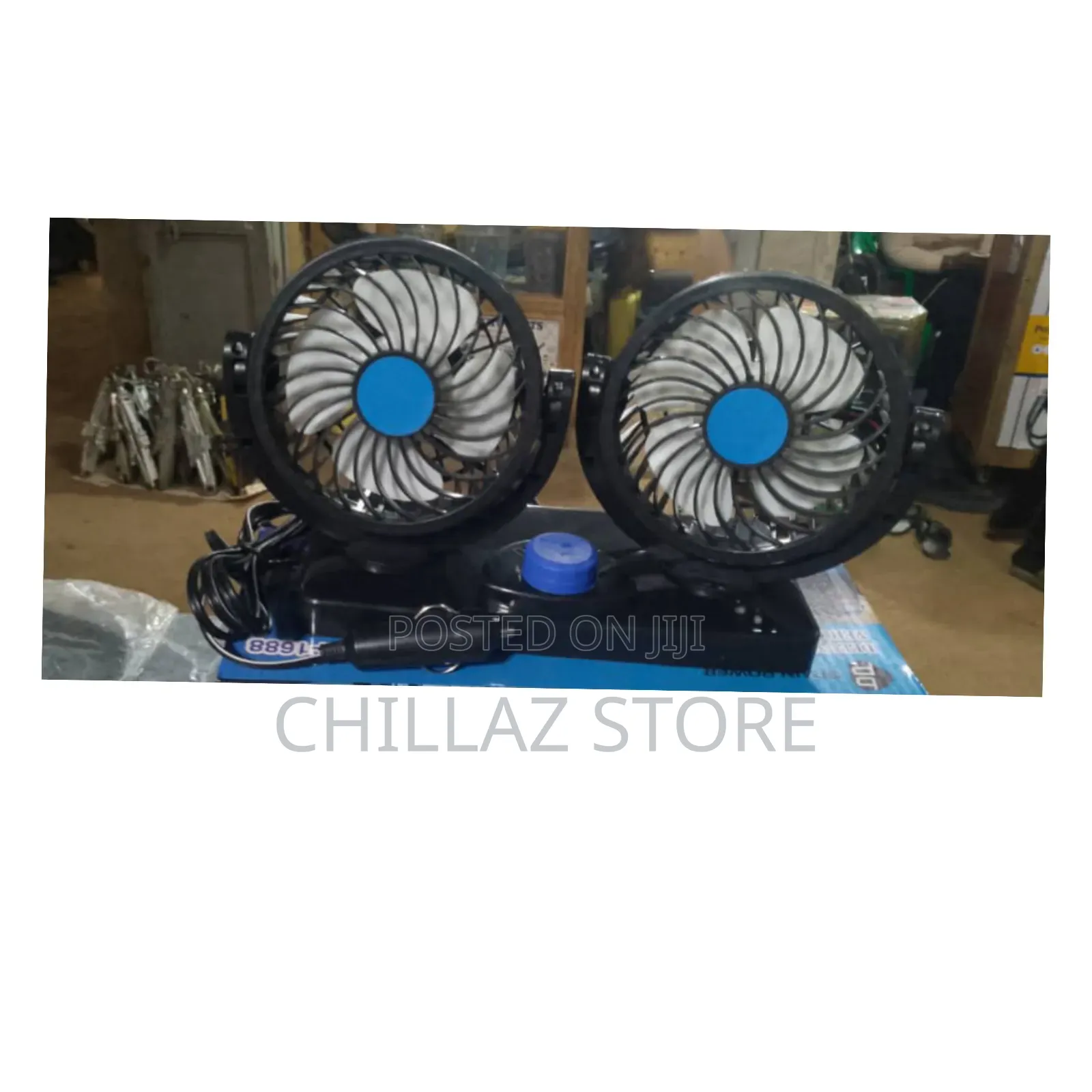 Oscillating Double Headed Vehicle Fan.