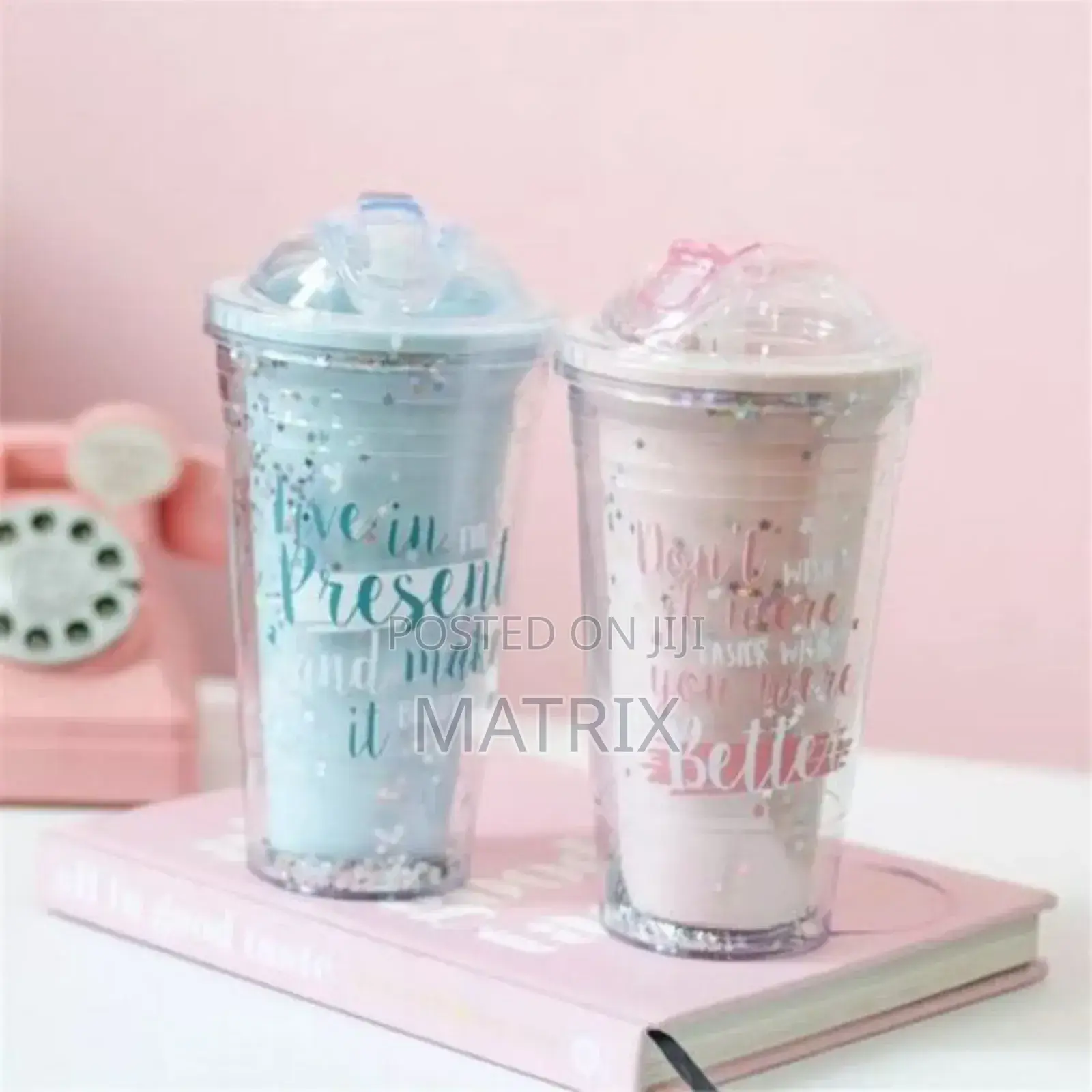 2-Layer Ice Cream Juice Bottle Cup With Straw-Multi-Colours