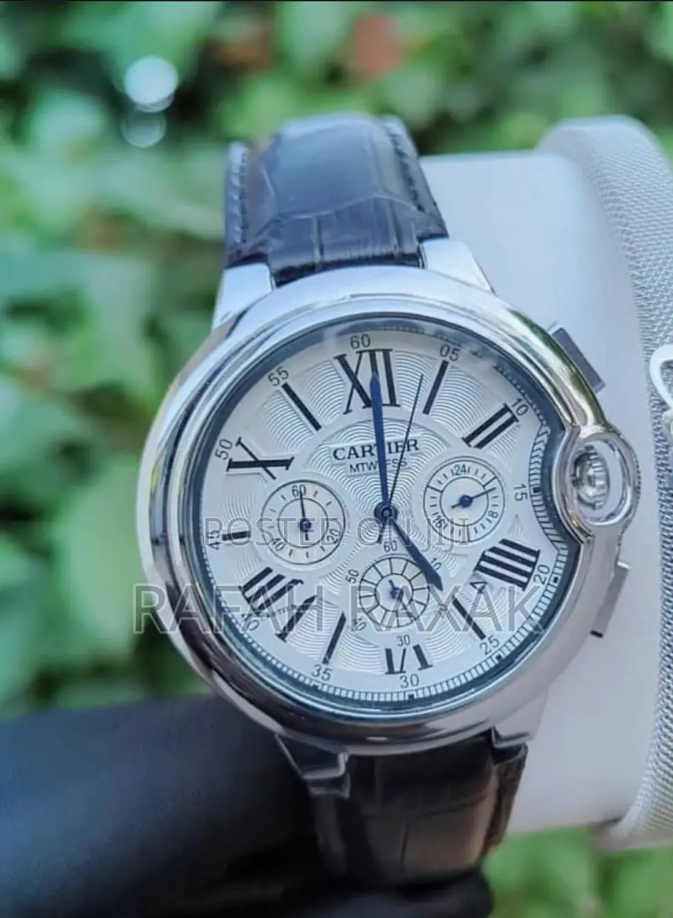Original Black/Silver Cartier Chronograph Leather Watch