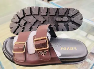 Original Men’S Brown Double Strap Prada Leather Sandals