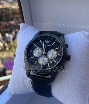 Original Black Emporio Armani Chronograph Leather Watch