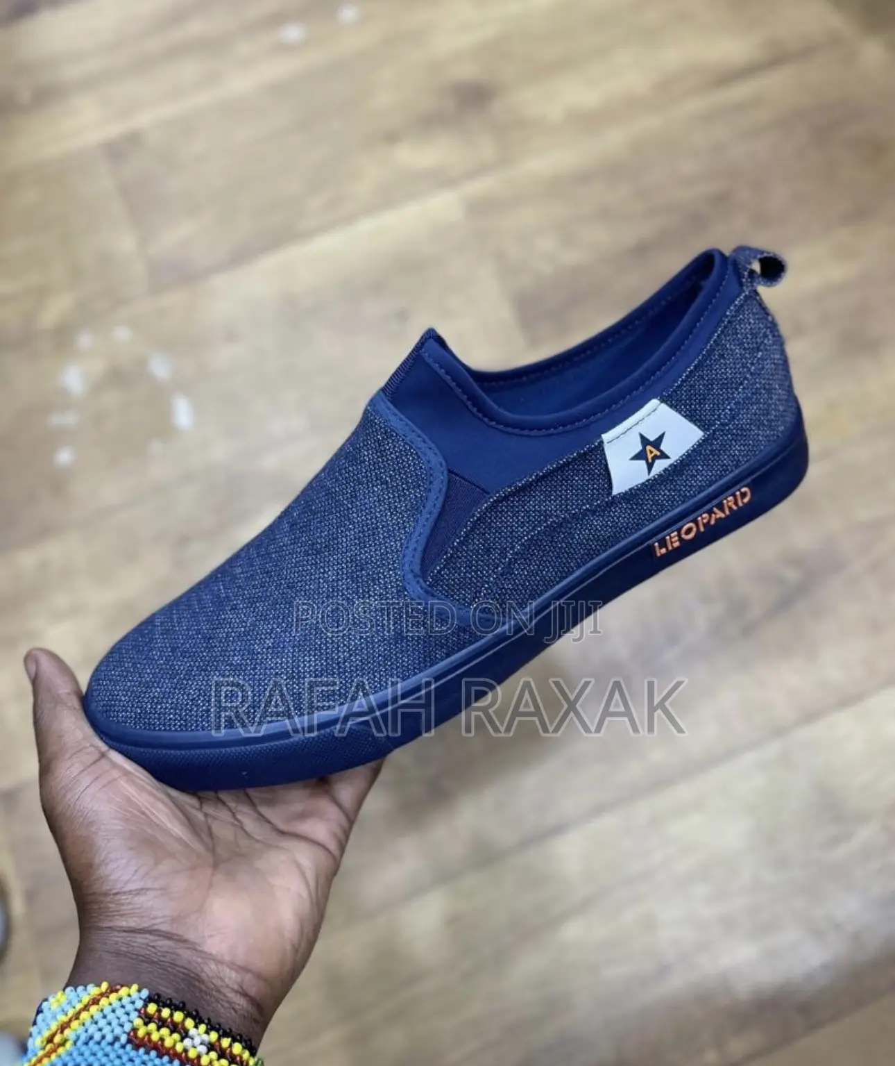Men’S Blue/Grey Leopard Casual Easy Shoe